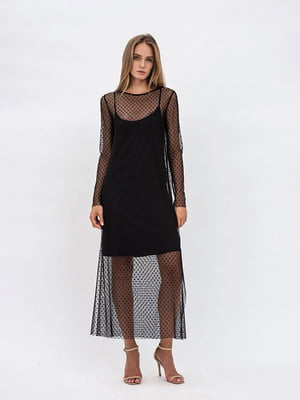 Сукня чорна зі стрейчевою сіткою в чарівну точку Шерін 2 | 6882969
