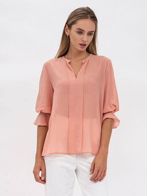 Блуза кольору пудра з манжетою з рюшів Ксімен 01 | 6883028
