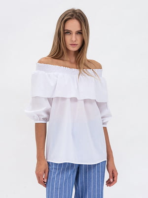 Блуза біла з відкритими плечима Едела | 6883058