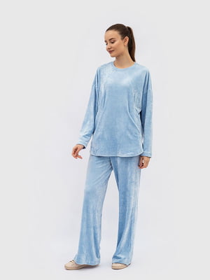Велюровий блакитний костюм Чінара: штани на резинці та джемпер | 6883180
