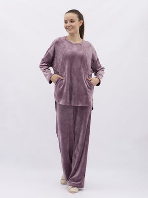 Велюровий костюм пудрового кольору Чінара: штани на резинці та джемпер | 6883183