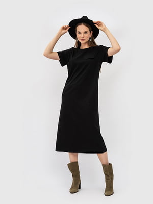 Трикотажна чорна пряма сукня з коротким рукавом “Зоє” | 6883215