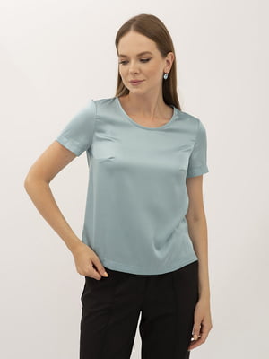 Блуза однотонна м’ятного кольору з коротким рукавом Ламін 210 | 6883299
