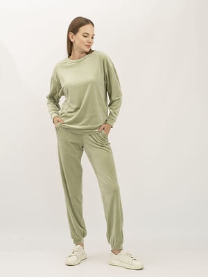 Велюровий костюм оливкового кольору Лєрра 102: штани на резинці та джемпер | 6883329