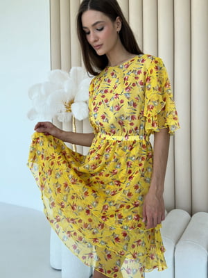 Сукня шифонова жовта в квітковий принт | 6887199