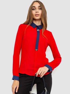 Блуза червона з синім коміром | 6887884