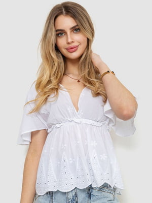 Блуза біла з вирізом | 6887905