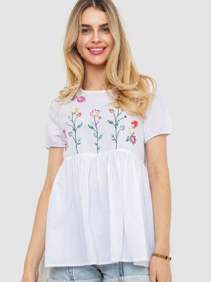 Блуза біла з квітковим малюнком | 6887906