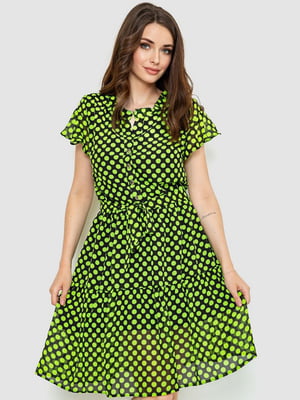 Чорно-зелена сукня в горошок | 6888683