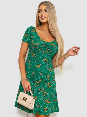 Зелена принтована сукня з V-подібним вирізом | 6889019