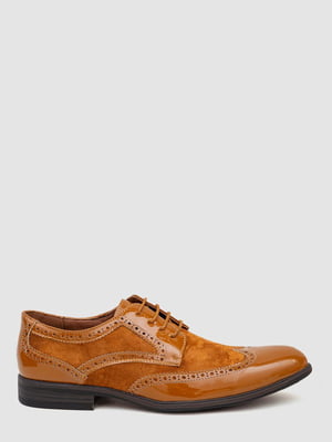Комбинированные светло-коричневые туфли на шнурках | 6889077