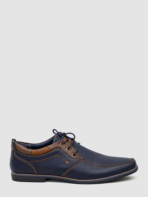 Темно-синие туфли из экокожи на шнурках | 6889113