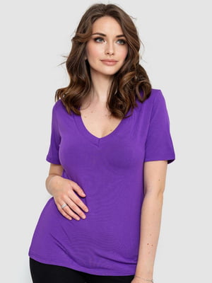 Фиолетовая футболка с V-образным вырезом | 6889214