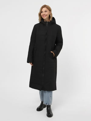 Зимова чорна куртка з капюшоном на утеплювачі | 6935925