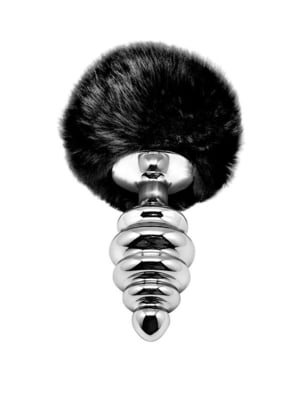 Металева анальна пробка Кролячий хвостик Fluffy Twist Plug L Black (діаметр 3,8 см) | 6670423