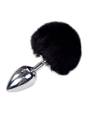 Металева анальна пробка Кролячий хвостик Fluffy Plug L Black (діаметр 3,9 см) | 6670430