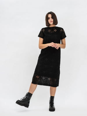 Ажурна чорна сукня-міді прямого фасону “Прето” | 6978835