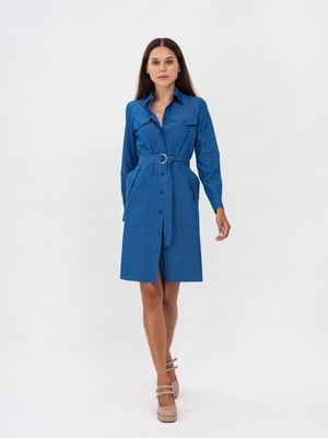 Сукня-сорочка синя з поясом | 6979022