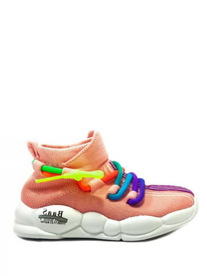 Текстильні рожеві кросівки з яскравою шнурівкою | 6983500