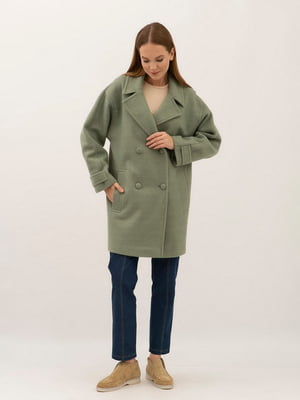 Пальто з вовни оливкового кольору | 6987006