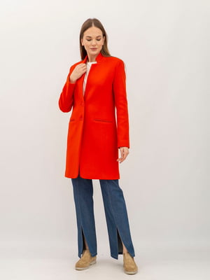 Класичне пальто коралового кольору напівприлеглого силуету | 6987147