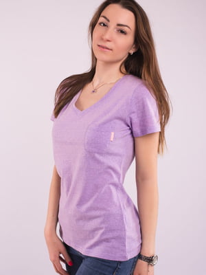 Меланжева фіолетова футболка з нагрудною кишенею | 6989845