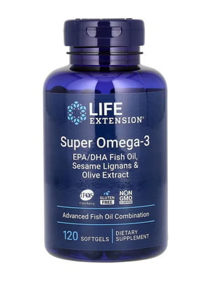 Вітамінна добавка Super Omega-3 EPA/DHA Fish Oil Sesame Lignans & Olive Extract - 120 softgels | 6997133