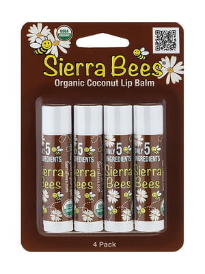 Набір органічних бальзамів для губ, "Кокос" (4 в упаковці, 4,25 г кожний) | 7000886
