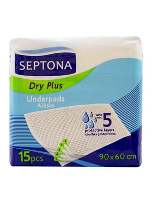 Пелюшки вологопоглинаючі Septona одноразові Dry Plus (60х90 см, 15 шт.) | 7001110