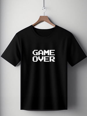 Футболка чорна оверсайз з написом "Game over" | 7038290