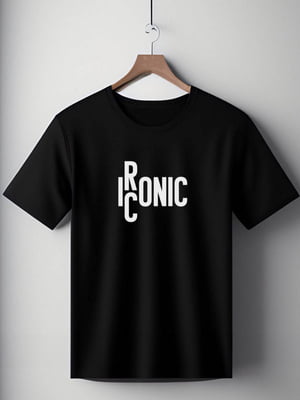 Футболка чорна оверсайз з написом "Іronic - iconic"  | 7038320