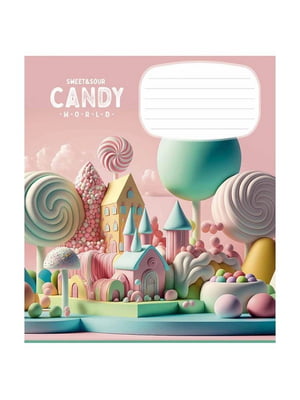 Зошит учнівський "Candy world"  у косу лінію, (12 аркушів) | 7065960