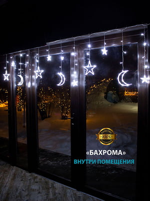 Гирлянда светодиодная бахрома на окно белая (3х0,95х0,55м, 138 LED) от сети прозрачный провод | 7067984