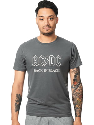 Футболка сіра з вишивкою "Back in Black, AC/DC es" | 7126827