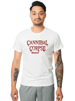 Футболка біла з вишивкою "Maniacal, Cannibal Corpse es" | 7126949