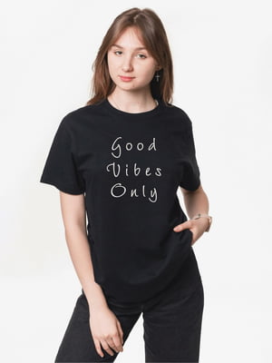 Футболка чорна з вишивкою "Good Vibes Only" | 7126974