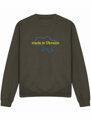 Світшот кольору хакі з вишивкою "Made in Ukraine" | 7128658