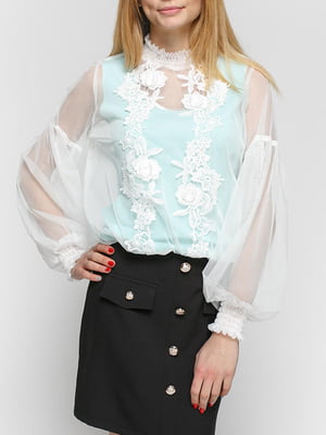 Блуза бирюзового цвета с декором | 5920566