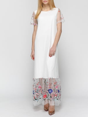 Платье А-силуэта белое с декором | 5920587