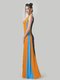 Сукня гірчично-синього кольору з контрастними вставками | 4142243