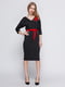 Платье черное с аппликацией и поясом | 3486511