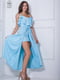 Сукня блакитна з тонкими бретелями та шлейфом до підлоги | 5036336 | фото 2