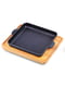 Сковорода чугунная квадратная с дощечкой подставкой (18х18х2,5 см) | 5453428 | фото 2