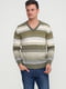 Пуловер оливкового цвета в полоску | 5610296