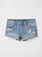 Шорти джинсові блакитного кольору з декором | 5662672