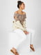 Блуза бело-коричневая с принтом | 5808679 | фото 3