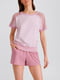 Пижама розовая в принт: футболка и шорты | 5903726