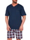 Пижама синяя в клетку: футболка и шорты | 5903773