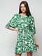 Платье А-силуэта зеленое с принтом | 5900344