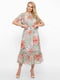 Платье А-силуэта светло-оливкового цвета в цветочный принт | 5919416 | фото 3